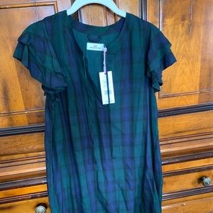 Tartan Vineyard Vines women’s dress, flutter sleeves. NWT